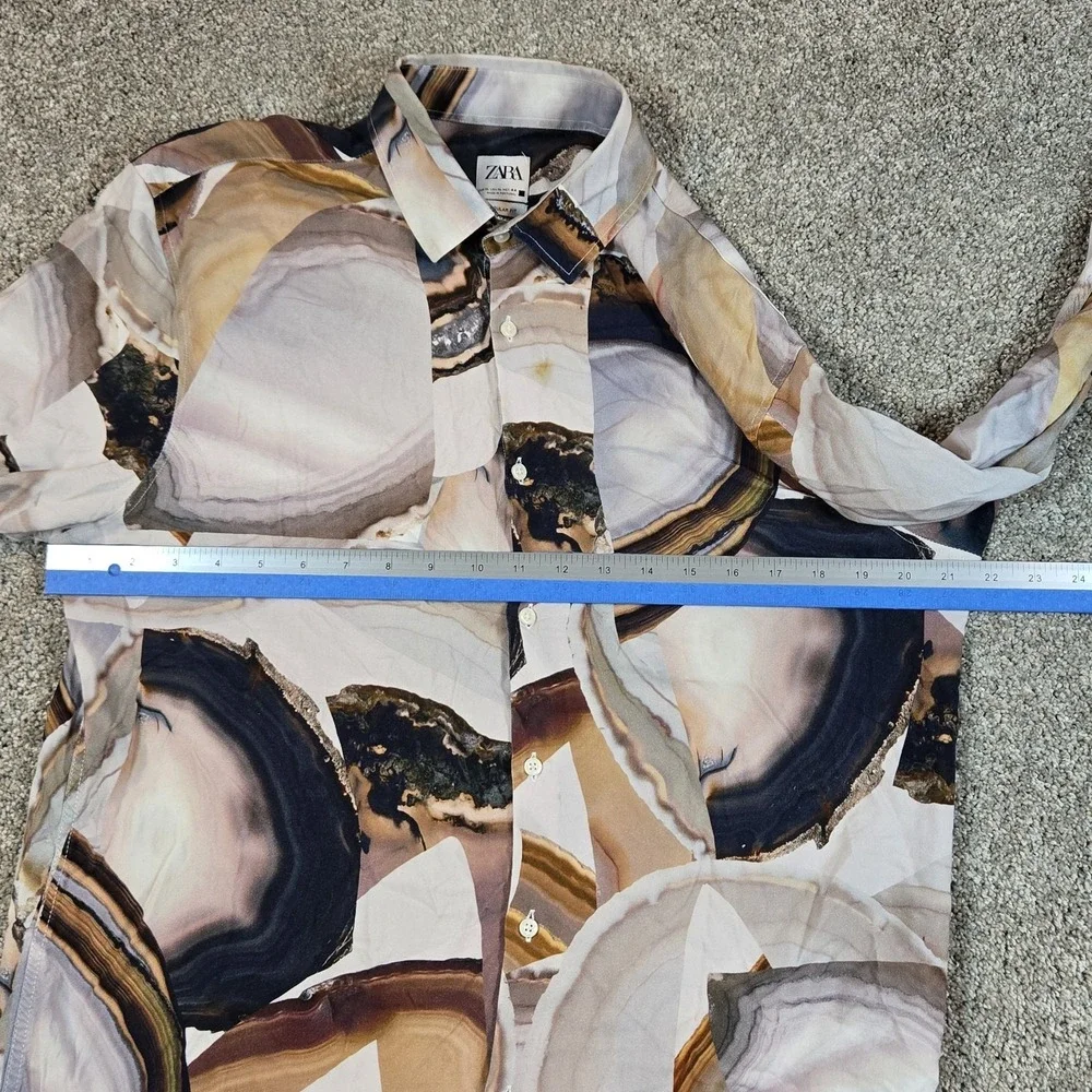 Zara Relaxed Fit Abstract Marble Effect Button Up Shirt Mens Size XL Long Sleeve